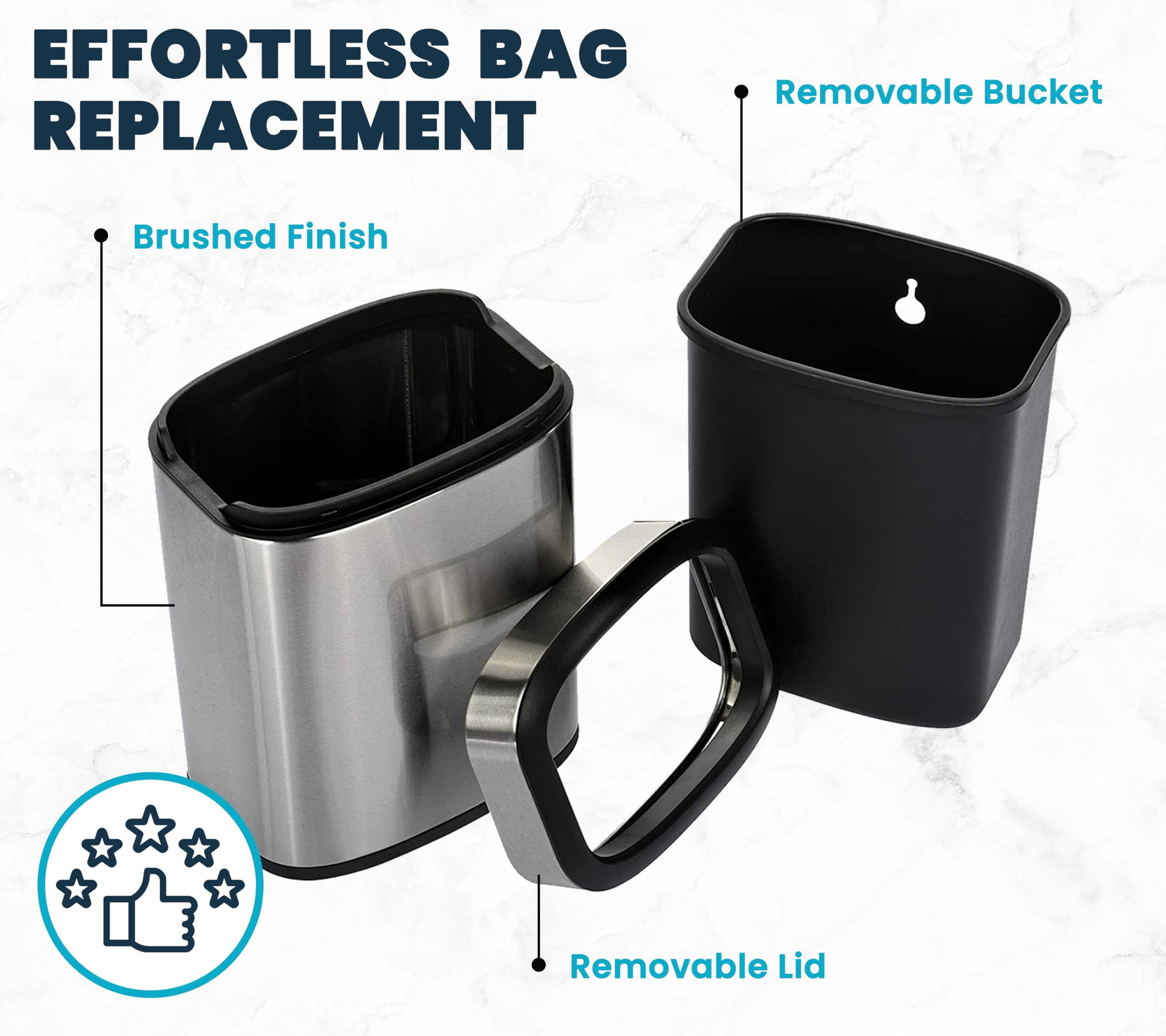 Alpine 20 Liter /5 Gallon Trash Can Open Top - SS Trash Can No Lid, Modern Silver Metal WasteBasket, Narrow Trash Can with Removable Trash Bin for Office Desk, Kitchen, Bathroom