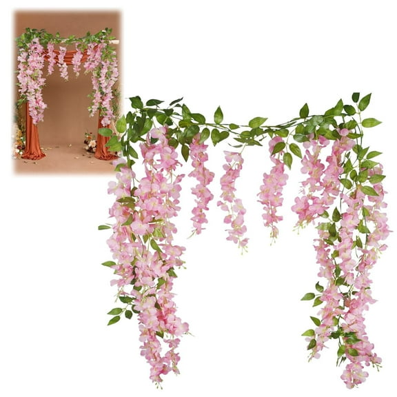 6 Feet Artificial Wisteria Flowers 10 Branches Realistic Hanging Silk Flower Vine with Dense Blooms for Wedding Arch Garden Decor Home Indoor Outdoor Decorations
