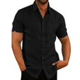 thumbnail image 2 of Mens Short Sleeve Shirt Button Down Fishing Spread Collar Plain Tops, 2 of 4