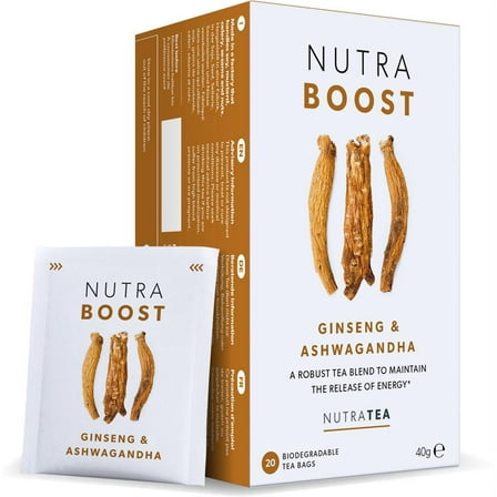 NutraBoost Ginseng Ashwagandha Tea Energy Support 20 Count