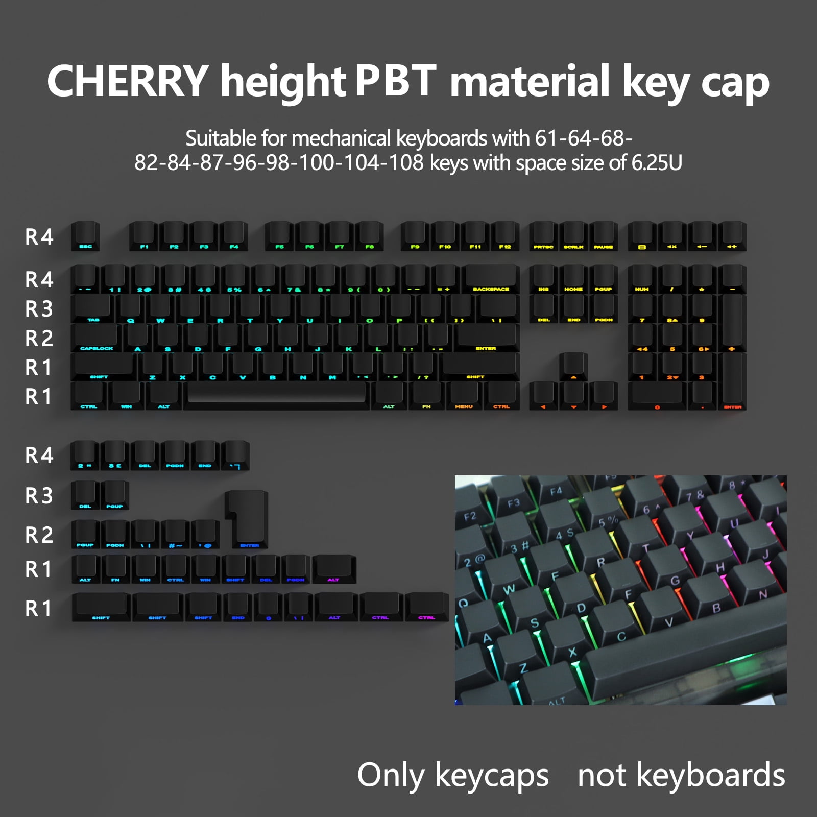 Side Printed Keycaps Double Shot With Backlit Technology for Mechanical Keyboards 140 Keys