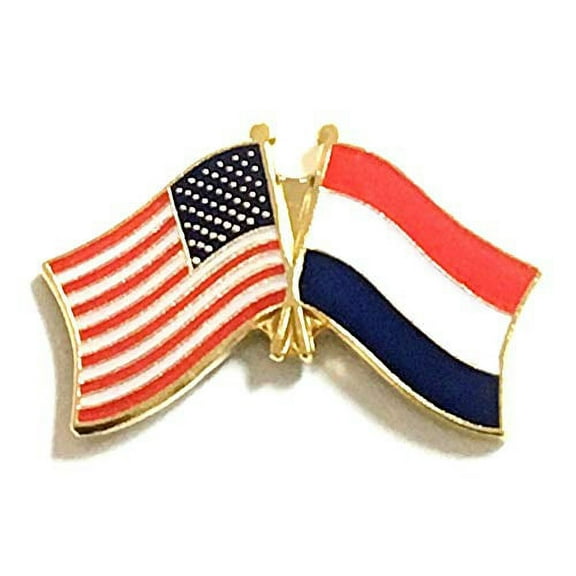 PACK of 50 Netherlands & US Crossed Double Flag Lapel Pins, Dutch & American Friendship Pin Badge