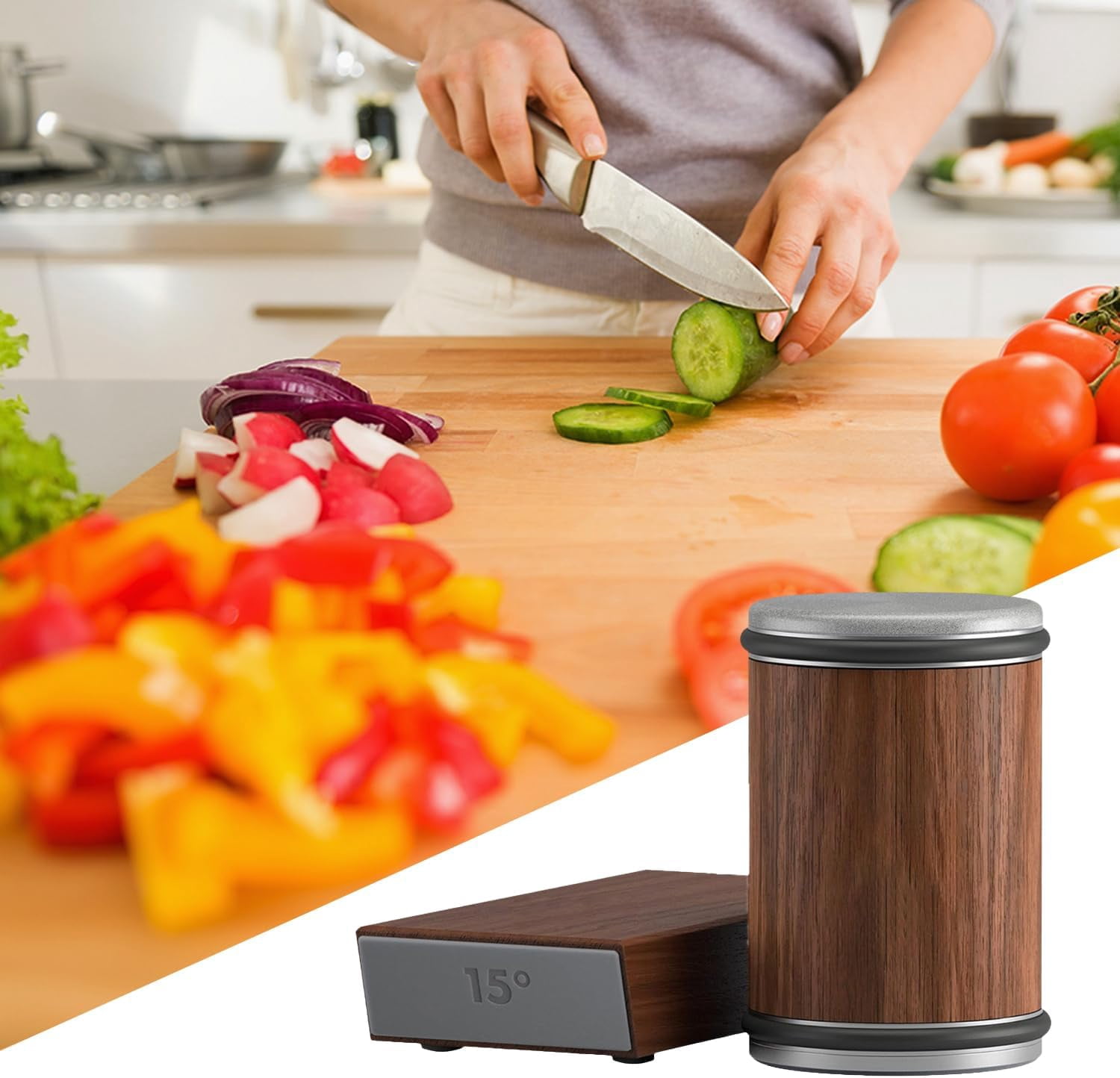 SONGAU Rolling Knife Sharpener Tool, Roller Edge Countertop Knife Sharpener Kit Set Industrial Diamond Kitchen Knife Stone Set for Steel of Any Hardness and Two Grinding Angles of 15° and 20° (brown)