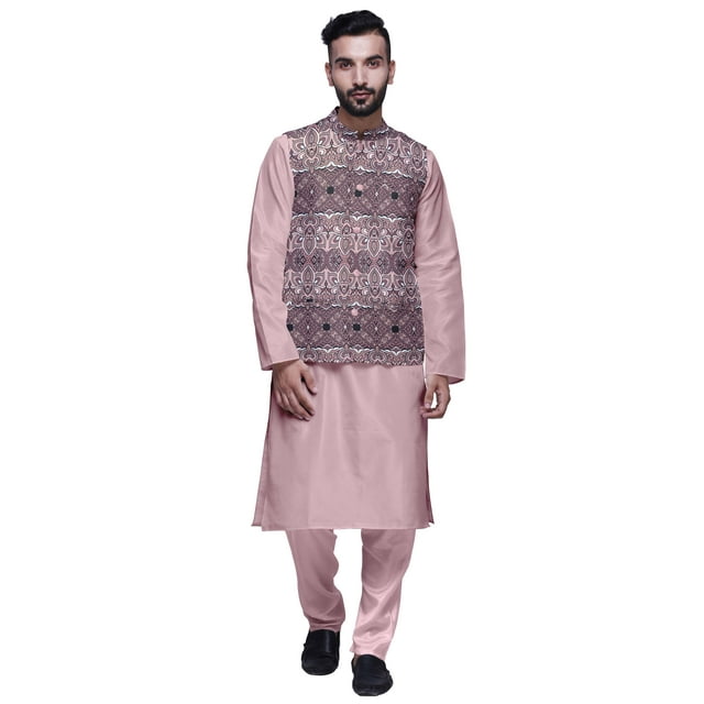 Atasi Kurta Pyjama Uni et Ensemble de Veste Nehru Imprimée pour Tenue de Fête pour Hommes