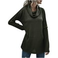 thumbnail image 1 of IROINID Women's Cowl Neck Pullover Sweater Solid Color Comfy Mid-Length Long Sleeve Split Knit Sweater, 1 of 9