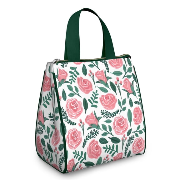 Pioneer Flower Floral Print Pattern Insulated Lunch Bag for Women & Adults,Large Portable Soft Cooler Lunch Bag,Thermal Food Storage Tote with Pearl Cotton,8.66L,8.75x5.75x9.5 Inch