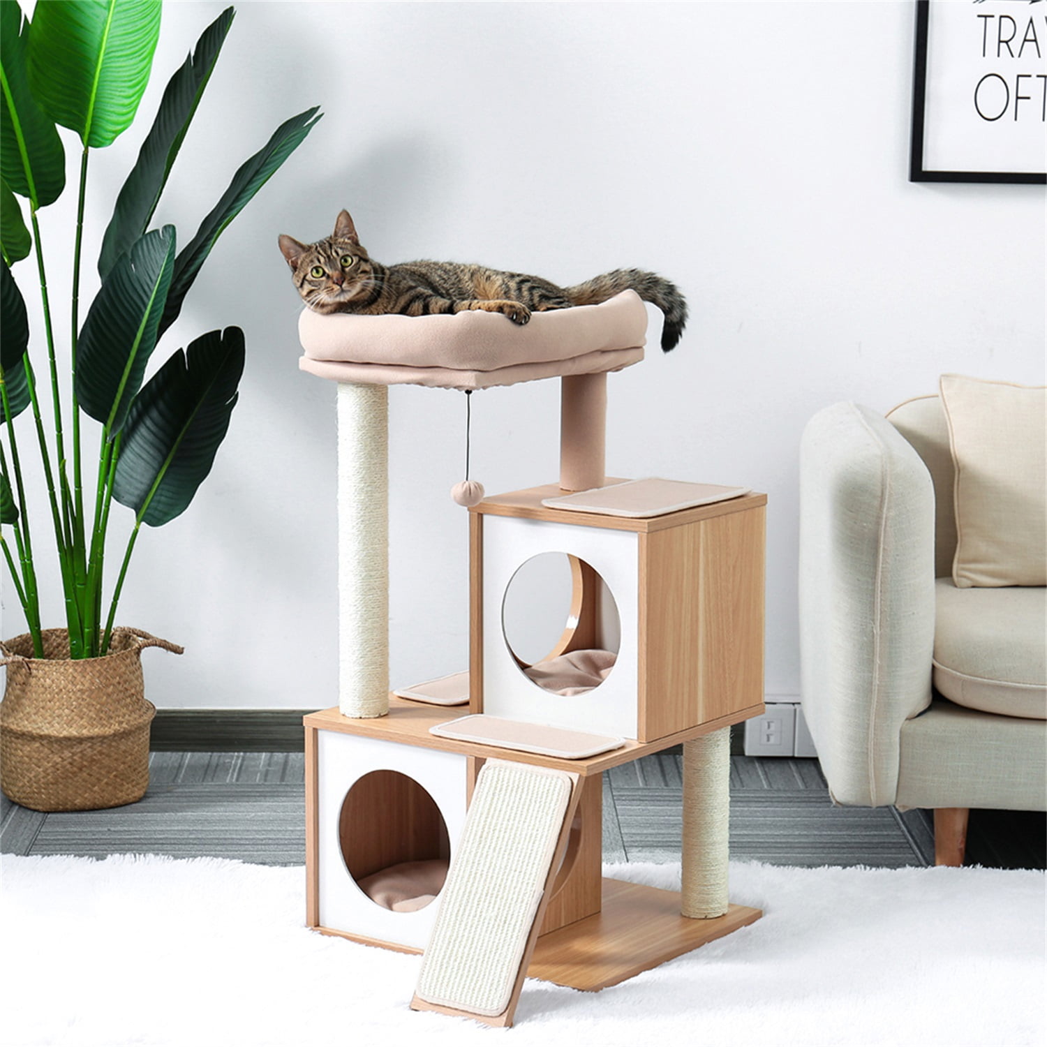 Pefilos Road Cat Tree Tower for Adult Cats Wooden Cat Tower with Double Condos Cat Nest for Indoor Cats, Cat Houses for Indoor Cats Spacious Perch, Beige Pefilos Road Cat Tree Tower for Adult Cats Wooden Cat Tower with Double Condos Cat Nest for Indoor Cats, Cat Houses for Indoor Cats Spacious Perch, Beige