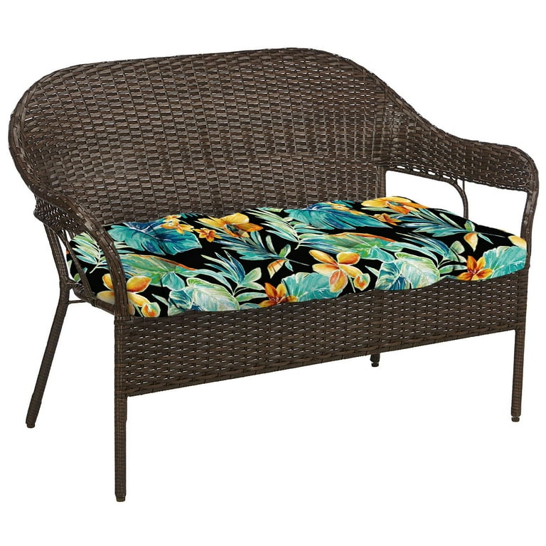 Jordan Manufacturing 44 x 18 Beachcrest Caviar Black Floral Rectangular Tufted Contoured Outdoor Wicker Settee Bench Cushion Walmart