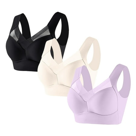 SEAOPEN Deals 3pc Wireless Bras for Women Nursing Bra Front Release Glossy Comfortable Breathable Bra Underwear No Rims Today Deals Purple 6XL
