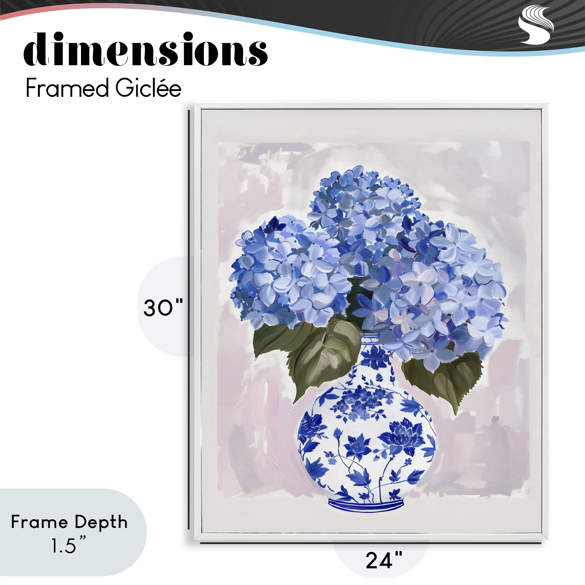 Stupell Industries Blue Hydrangea in Porcelain Vase White Framed Giclee Art, design by The Prints Vibe