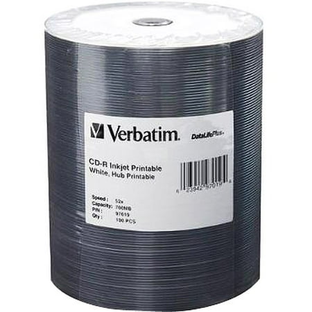 Verbatim 100-Pack 52X DataLifePlus White Inkjet Printable CD-R Spindle