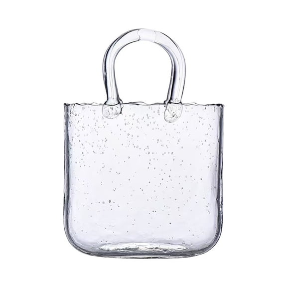 Hand Blown Glass Vase with Unique Design, Clear Glass Vase with Handles in Purse Shape for Decor