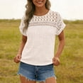 thumbnail image 6 of Dianli Tops Blouses Women's Fashion Pique Brushed Panel Lace Short Sleeve Loose T Shirt Solid Color Textured Panel Sandwashed Stitching Lace Trim Lightweight Breathable Casual Top, 6 of 9