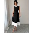 thumbnail image 6 of Black And White Sleeveless A-Line Midi Dress With Collared Neck And Patchwork Hem, 6 of 6
