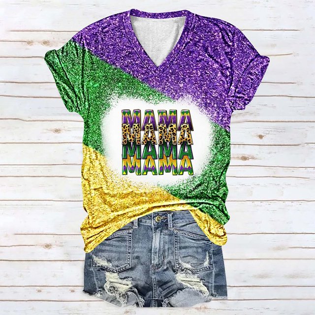 Fiudx Ofertas Flash Artículos En Oferta Blusa de Manga Corta con Estampado de Carnaval para Mujer, Tops Informales con Cuello Redondo