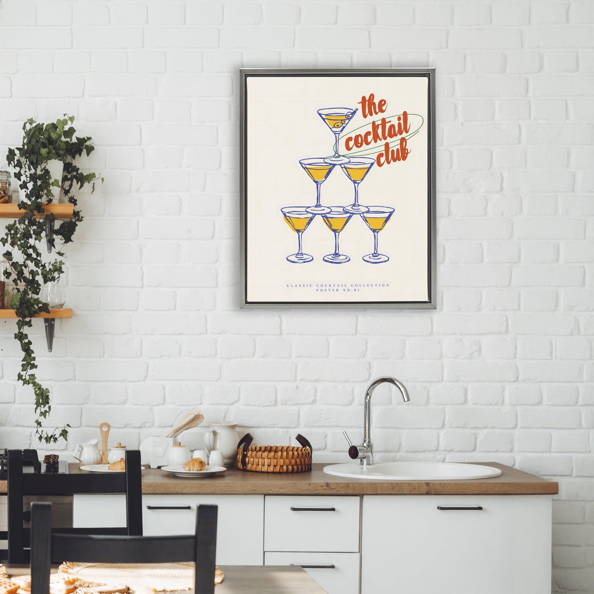 Stupell Industries Tower Toast Cocktail Club Gray Framed Floater Canvas Wall Art, design by The Prints Vibe