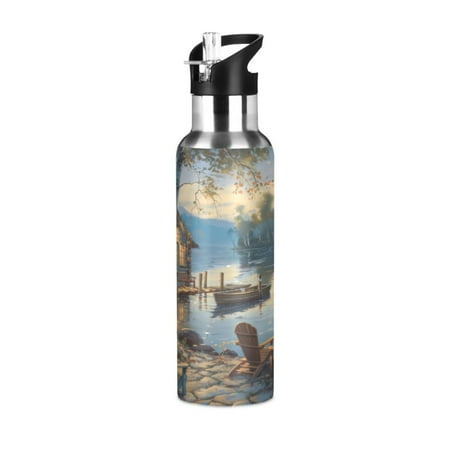 

Water Bottles 20oz Straw Lid Wide Mouth Stainless Steel for School Sport Travel Boats Chairs Lakehouse