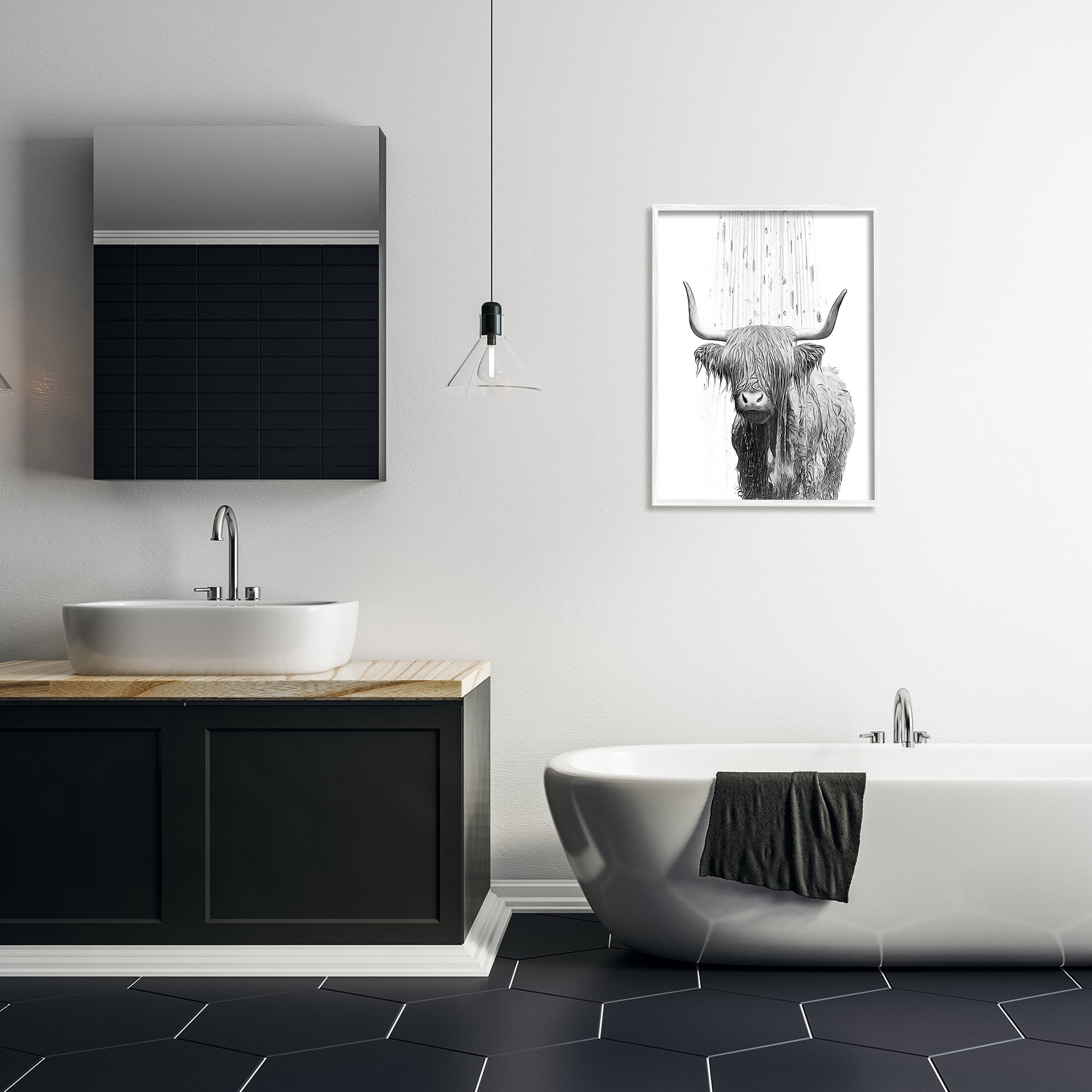 Stupell Industries Cattle Bathroom Splash Animals & Insects Painting White Framed Art Print Wall Art, 24 x 30