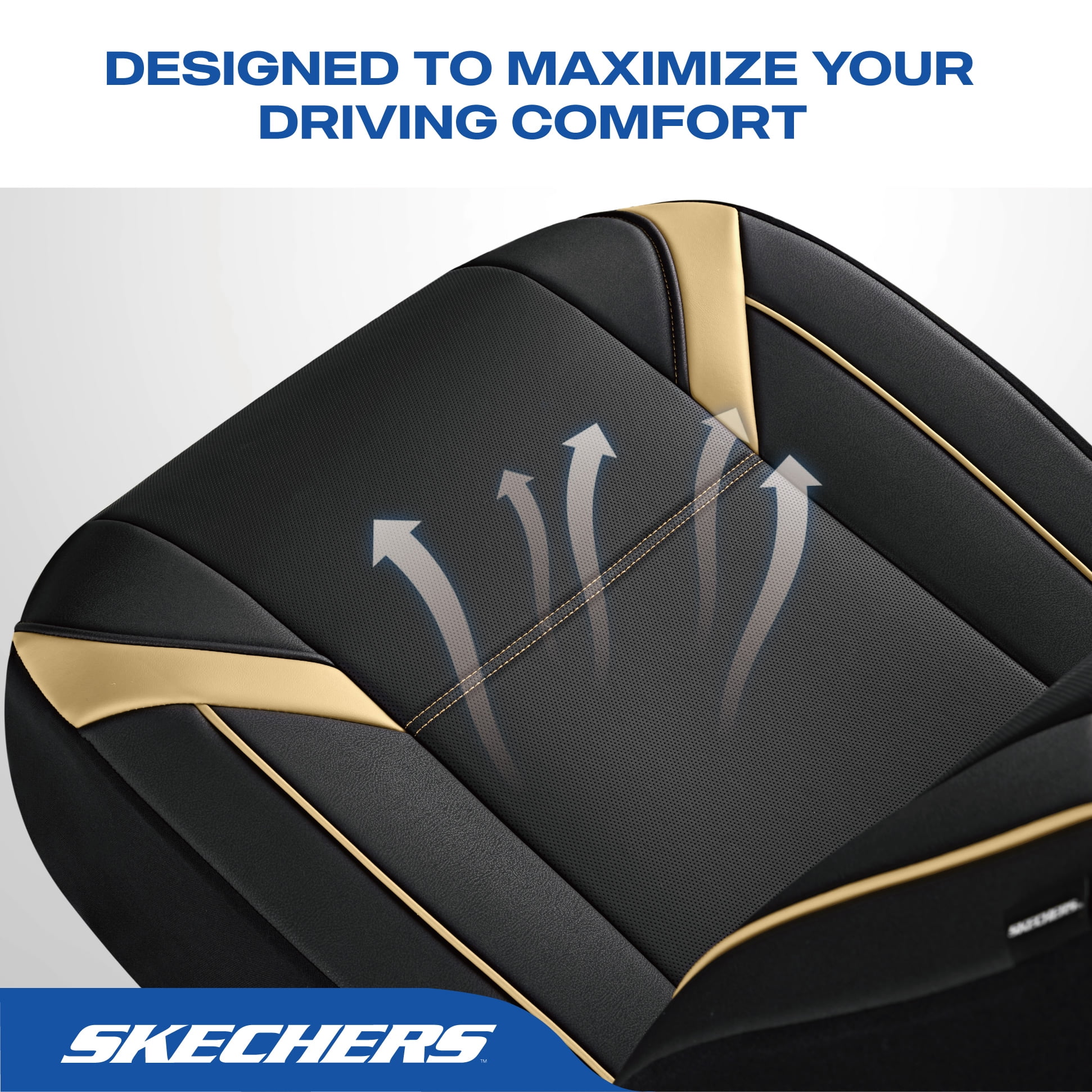 Skechers Premium Leather Car Seat Cover – Full Set, Durable, Breathable, Universal Fit for Cars, SUVs, and Trucks - Beige