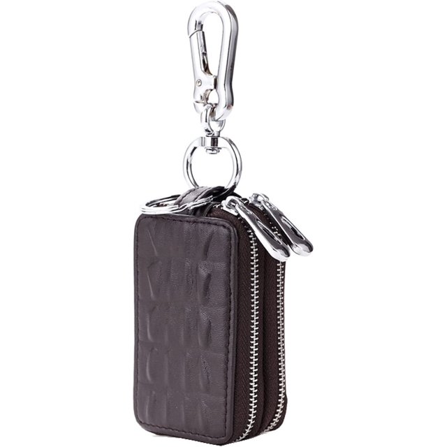 Llavero de piel auténtica JM con doble bolsillo y cremallera 9x5x3,5cm caqui MX-0134718FYD