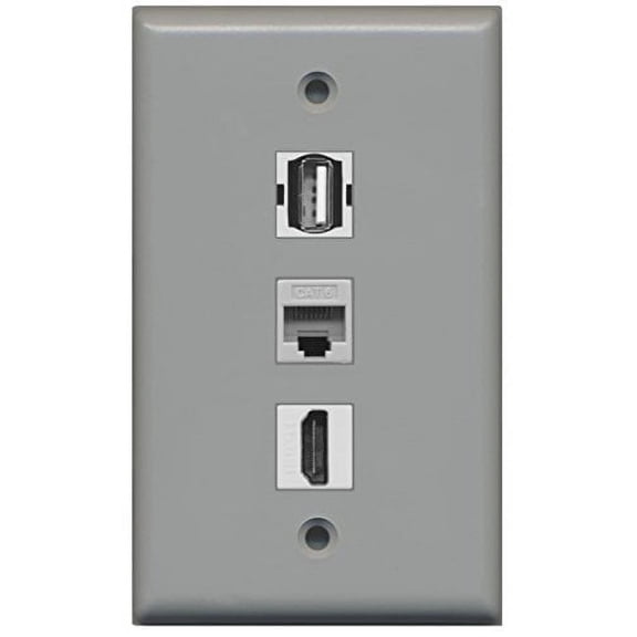 RiteAV - 1 Port HDMI USB A-A and 1 Port Cat6 Ethernet Wall Plate - Gray