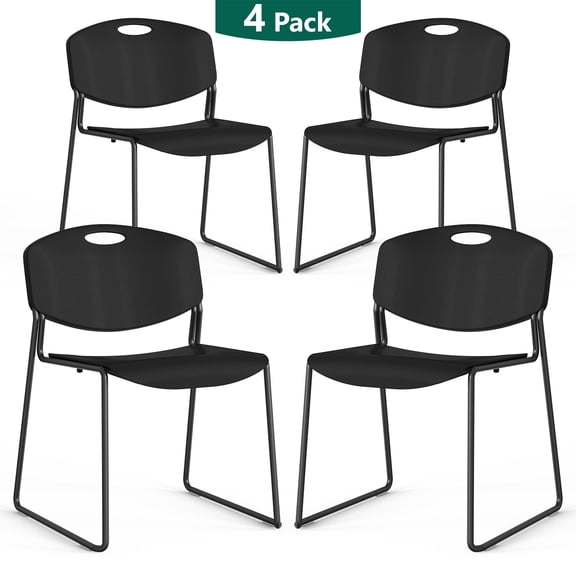 WLLJOY Black Sled Base Stack Chair 4 Pack, Metal Frame Max-Load bearing 350 lbs, Stackable Chairs for Waiting Room, Conference Room
