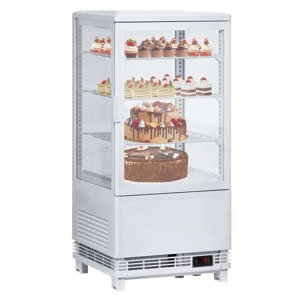 Commercial Refrigerator, 2.8Cu. FT Glass Refrigerator Display Case Countertop with Adjustable Shelves, Interior LED Lighting, Display Fridge for Pastry Cake Restaurant, Auto Defrost, White