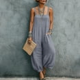 thumbnail image 7 of Baggy Linen Jumpsuits for Women Sleeveless Square Neck Overall Rompers Pleated Loose Casual Jumpsuit Gray, M, 7 of 7