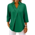 thumbnail image 7 of 3/4 Sleeve Tops for Women Dressy Casual Loose V Neck Collared Shirts Trendy Business Three Quarter Work Blosue Green S, 7 of 7