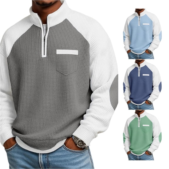 Uikmnh Men's Sweatshirts, Knit Textured Long Sleeve Shirt Casual Business Button Down Collar Solid Color Design for Autumn,XL