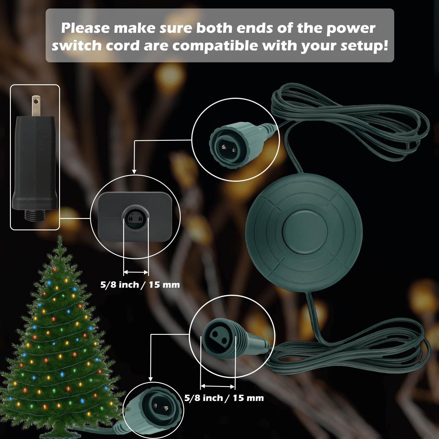 8 Lights Mode Power Cord 6 FT On/Off Foot Switch Compatible Replacement for Christmas X-Mas Tree Lights, Holiday Lighting, LED String Light Raintight 5/8 inch Connector Indoor (8 Lights Modes)