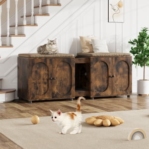 Cat Litter Box Enclosure,Wooden Cat Washroom Furniture,55.1" Double Litter Box Furniture for 2 Cats,Hidden Cat Litter Cabinet,Pet House,Fit Most of Litter Box