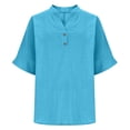 thumbnail image 6 of WERYOUNG Women's Casual Button Down T Shirt Short Sleeve Linen Tee Loose Fit Tunic T-Shirts Holiday Vacation Trendy Top XL, 6 of 6