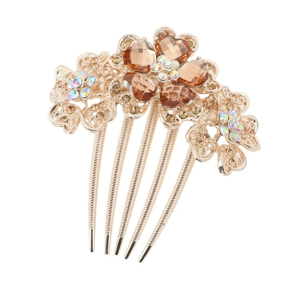 Vocoste 1 Pc Women Three Flowers Hair Insert Comb for Straight Thick Wavy Hair Champagne Alloy Rhinestone