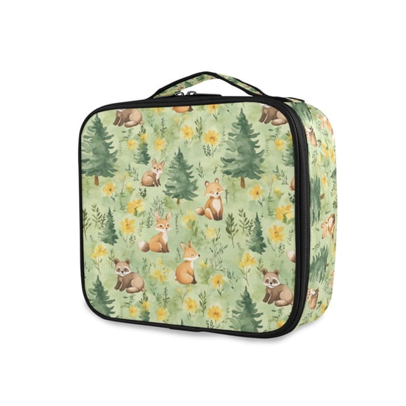 FORMRS Travel Makeup Bag Large Capacity Train Case Cosmetic Organizer with Adjustable Dividers, Cartoon Forest Animals