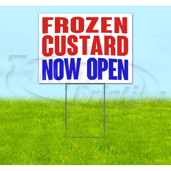 Frozen Custard Now Open (18" x 24") Yard Sign, Includes Metal Step Stake