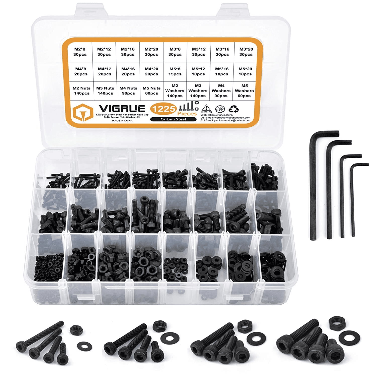 Black M3 Alloy Steel Hex Socket Head Cap Screws Nuts Assortment Kit 310 Pcs Precise Metric Bolts and Nuts Set with Beautiful Assortment Tool Box for 3D Printed Project Allen Wrench Drive