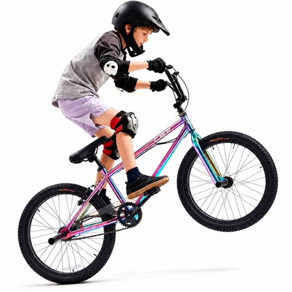 20" BMX Bike for Boy 6-14, Lukstr Kids Bicycle with High-Carbon Steel BMX Frame, 360° Handlebar Rotation, Rainbow