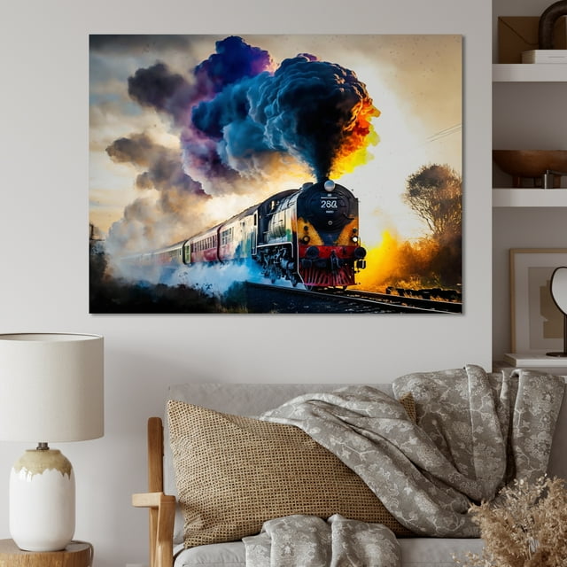 Designart art Mural train, art Mural train, Rails Roulants en Mouvement I, art Mural Moderne Extra Grand sur Toile, 20x12 Pouces