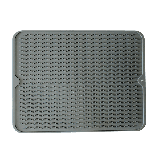 Dependable Industries Silicone Drying Mat, 16"x12" - Grooved Design, Heat-Resistant, Non-Slip, BPA-Free - For Dishes, Cutlery, Pots, Pans (Gray)