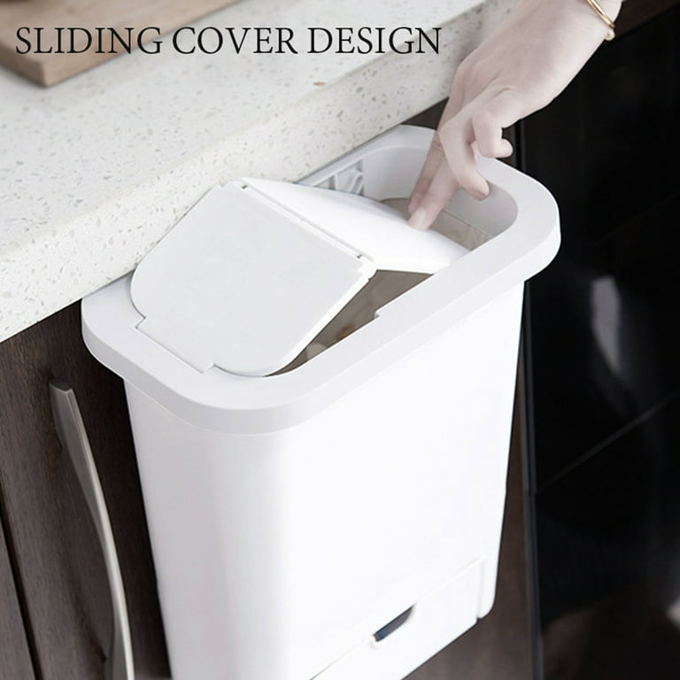 Door-mounted Hanging Waste Trash Bin Under Kitchen Sink,white Plastic  Wastebasket 20-35-50quart With Invisible Mounting Bracket 