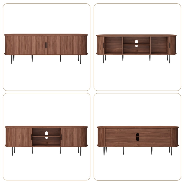 HLR Modern TV Stand with Sliding Doors, 75-Inch, Brown photo 2