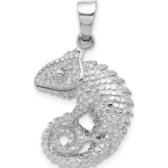 Sterling Silver Rhodium-Plated Polished And Textured 3D Iguana Pendant (Width 18.5) (Length 30.75) - Jbsp