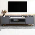 thumbnail image 2 of Stylish 70" Tv Stand With Gold Frame And Grey Faux Marble Top For Entertainment Elegant Fluted Glass Doors Finish, 2 of 5