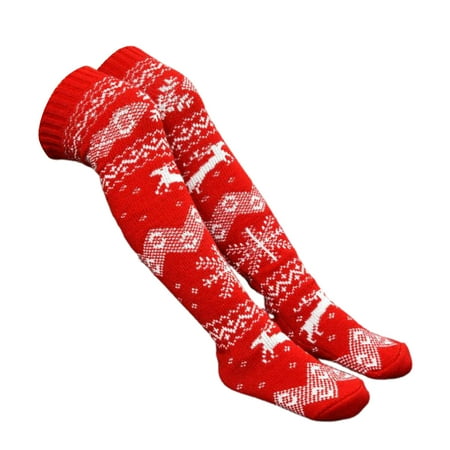 

Huasheng 1 Pair Women Socks Snowflake Elk Pattern Warm Autumn Winter Over Knee Thickened Long Stockings for Christmas