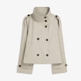 thumbnail image 4 of PUWEI Women's Cropped Trench Coat Double Breasted Casual Short Jacket High Collar Fall Winter Coats with Belt, 4 of 7