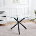thumbnail image 5 of Sumdeal 5-Piece Round Glass Dining Table Set with 4 Light Gray PU High-Back Chairs, 5 of 8