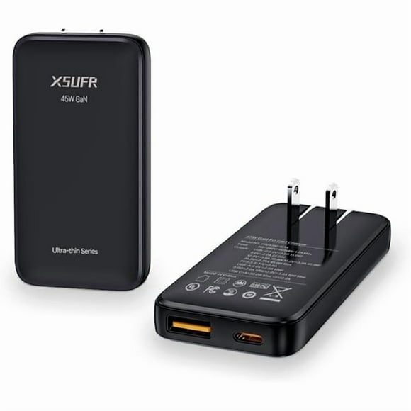 xixishop Flat 45W USB C Charger, Slim Wall Charger, Super Fast Charger with PPS, Folding Fast Charger with Dual Ports for Traveling, 45W PD Fast Charging for Laptops, Tablets, Phones