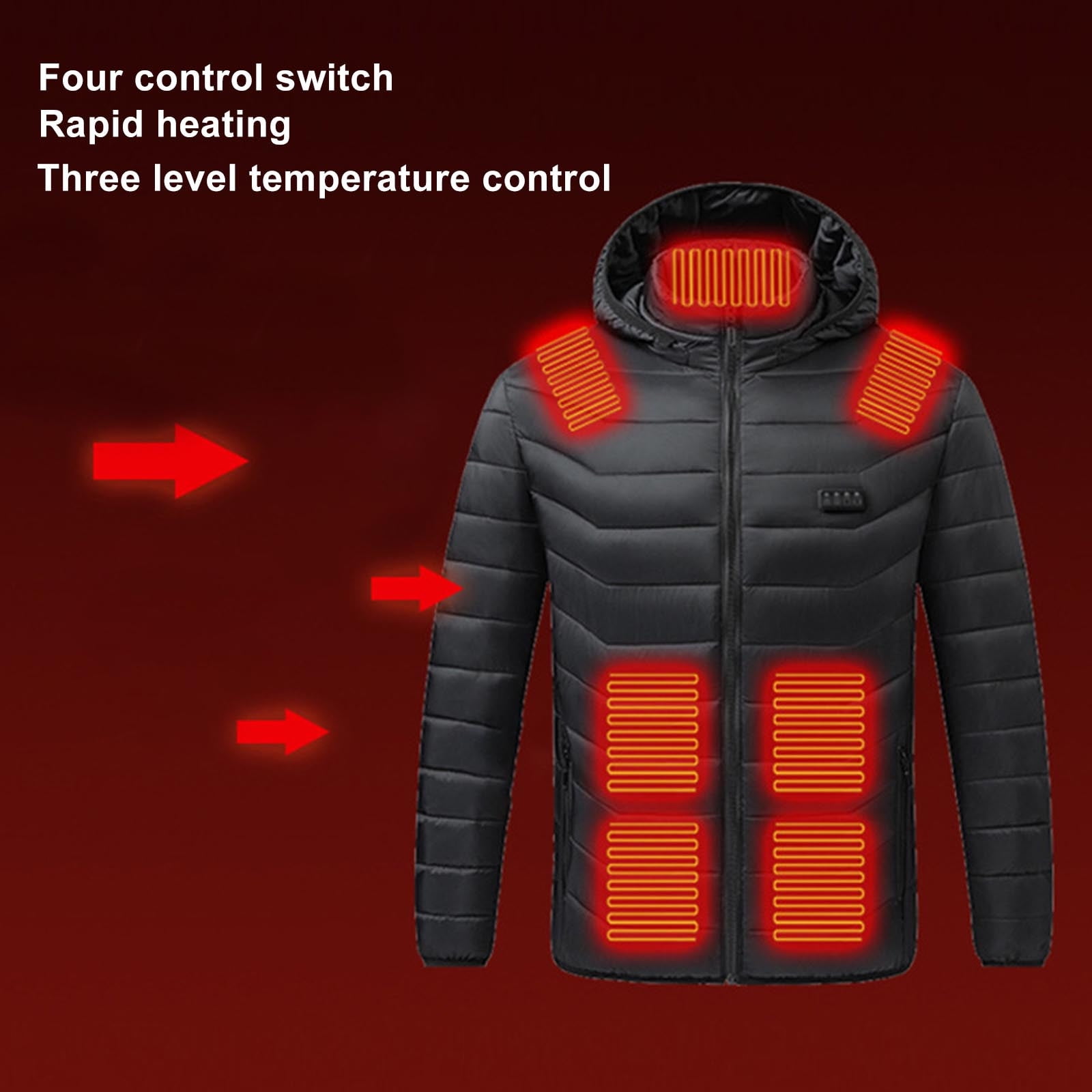 pstuiky Heated Jacket for Men and Women Solid Color Zipper Four Control 21 Areas Rechargeable USB Waterproof Heated Vest Unisex Oversize Warm Coat with Detachable Hood Outwear