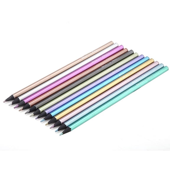 LAFGUR 12 Colors Metallic Pencils Non-toxic Black Wood Colored Pencils Set for Coloring Books ,Drawing Art Colored Set,Black Wood Colored Pencils